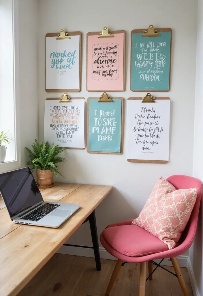 30 Home Office Corner Desk Ideas That Actually Use Dead Space - 28. Decorative Clipboard Displays