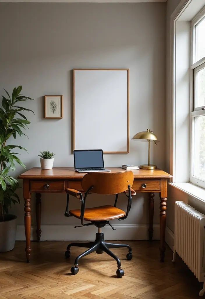 30 Home Office Corner Desk Ideas That Actually Use Dead Space - 6. Vintage Finds for Character