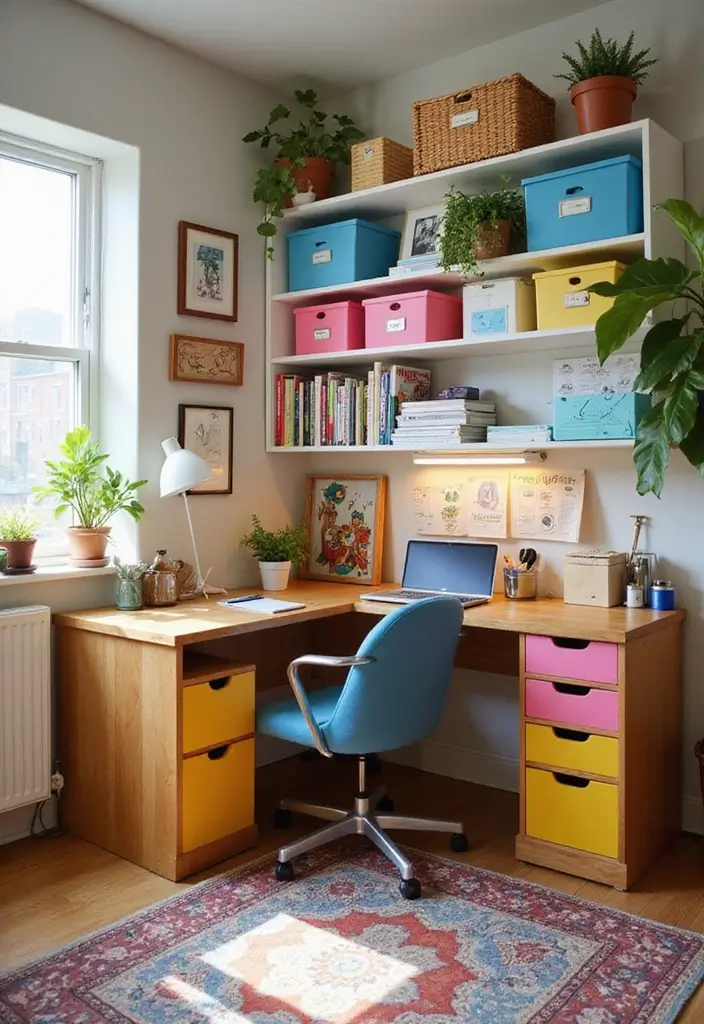 30 Home Office Corner Desk Ideas That Actually Use Dead Space - 7. Color-Coded Organization