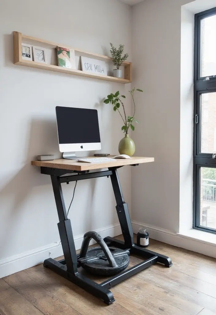 30 Home Office + Gym Combo Ideas That Save Space Like Crazy - 1. Wall-Mounted Desk with Foldable Gym Equipment