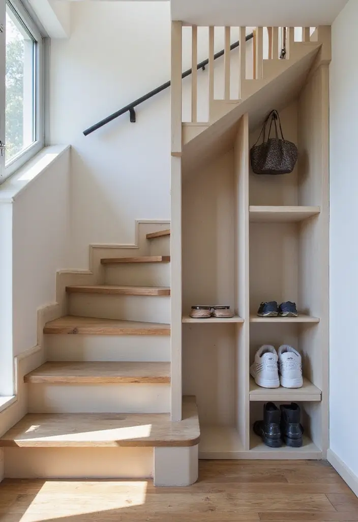 30 Home Office + Gym Combo Ideas That Save Space Like Crazy - 17. Stairs with Storage Underneath for Workout Gear