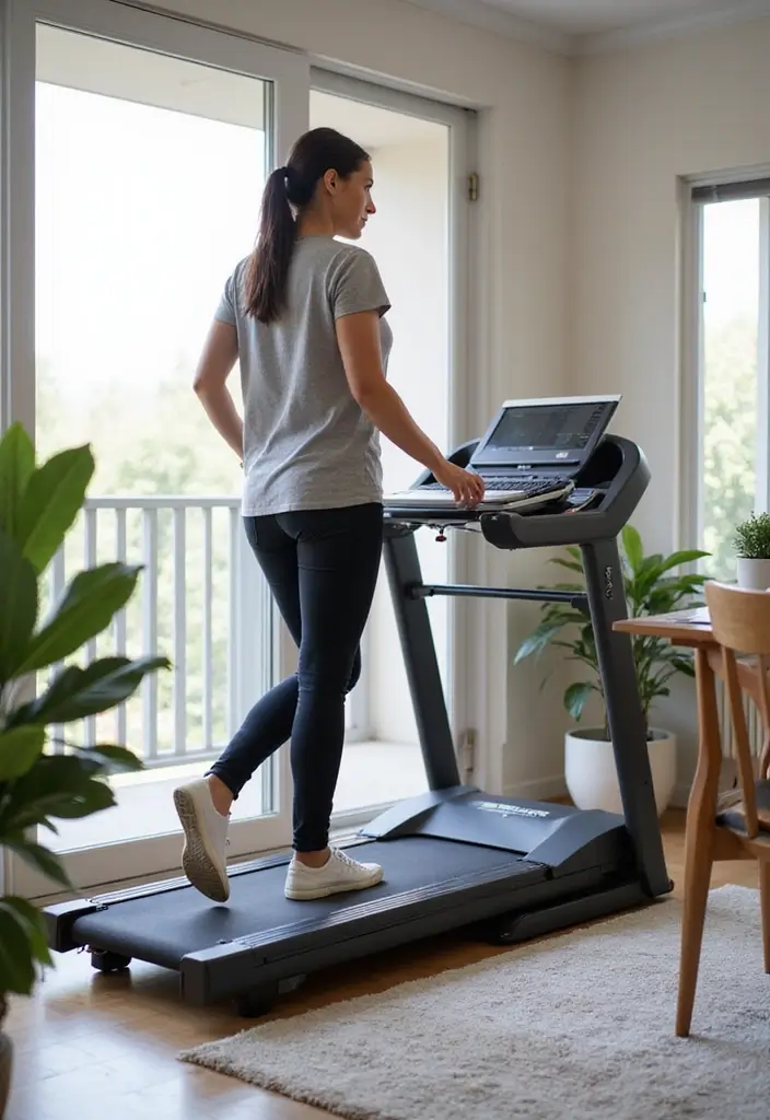 30 Home Office + Gym Combo Ideas That Save Space Like Crazy - 18. Compact Treadmill with Desk Attachment