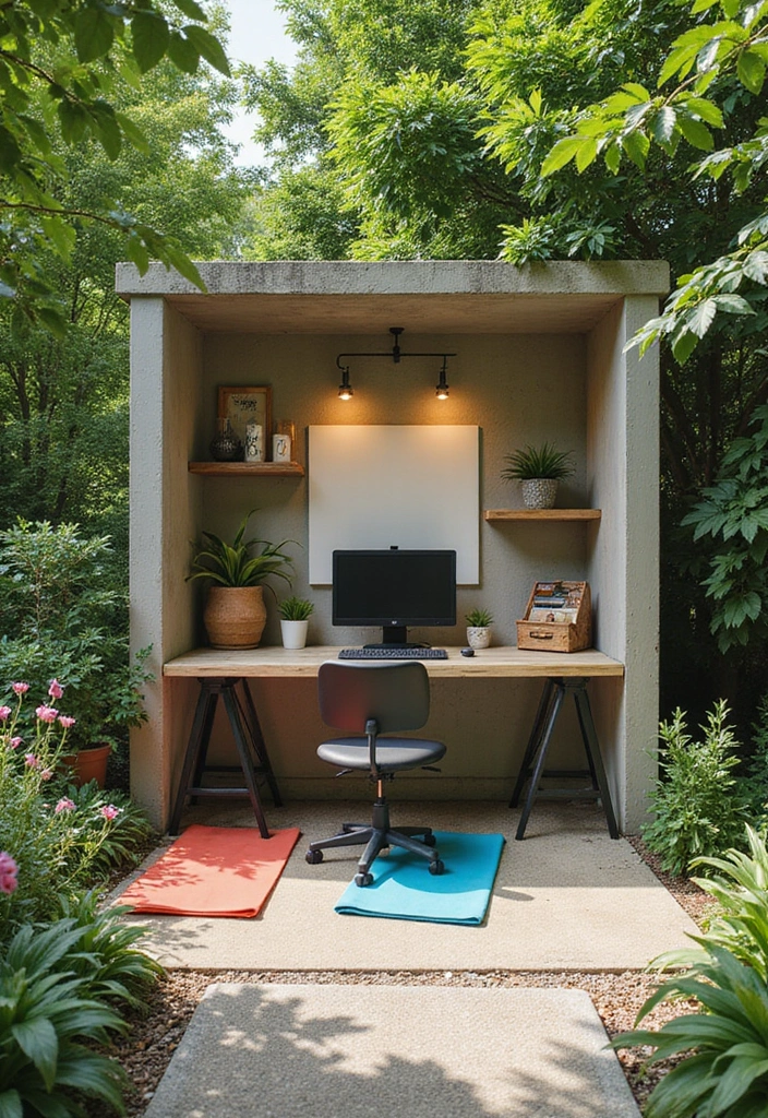 30 Home Office + Gym Combo Ideas That Save Space Like Crazy - 23. Garden Oasis with Outdoor Workout Space