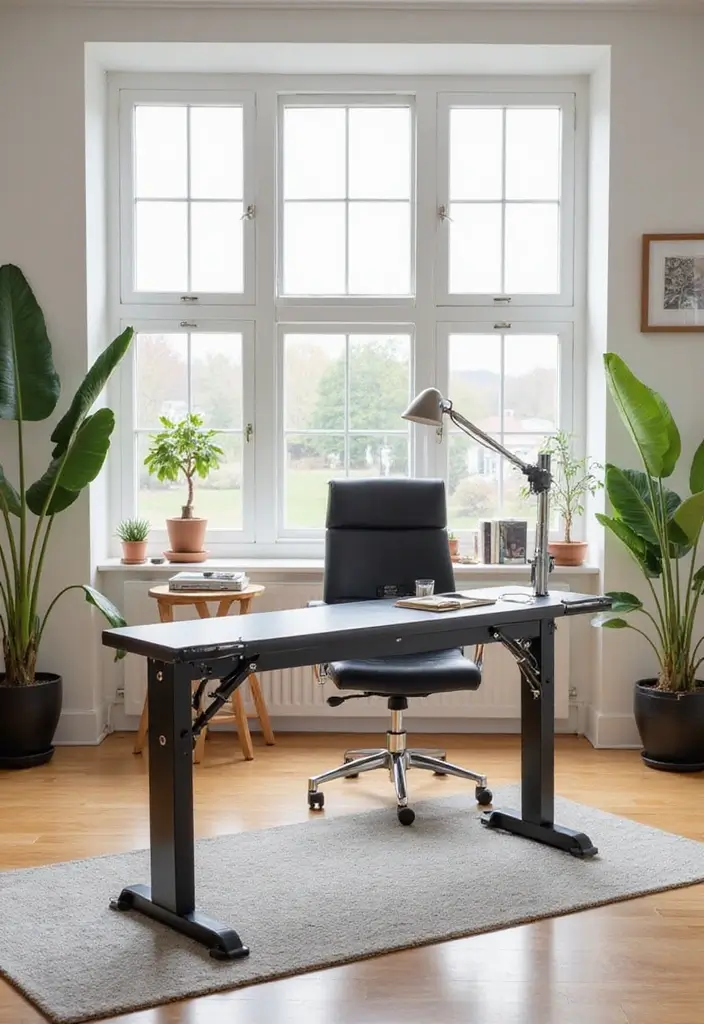 30 Home Office + Gym Combo Ideas That Save Space Like Crazy - 25. Collapsible Pilates Bar in a Stylish Setup