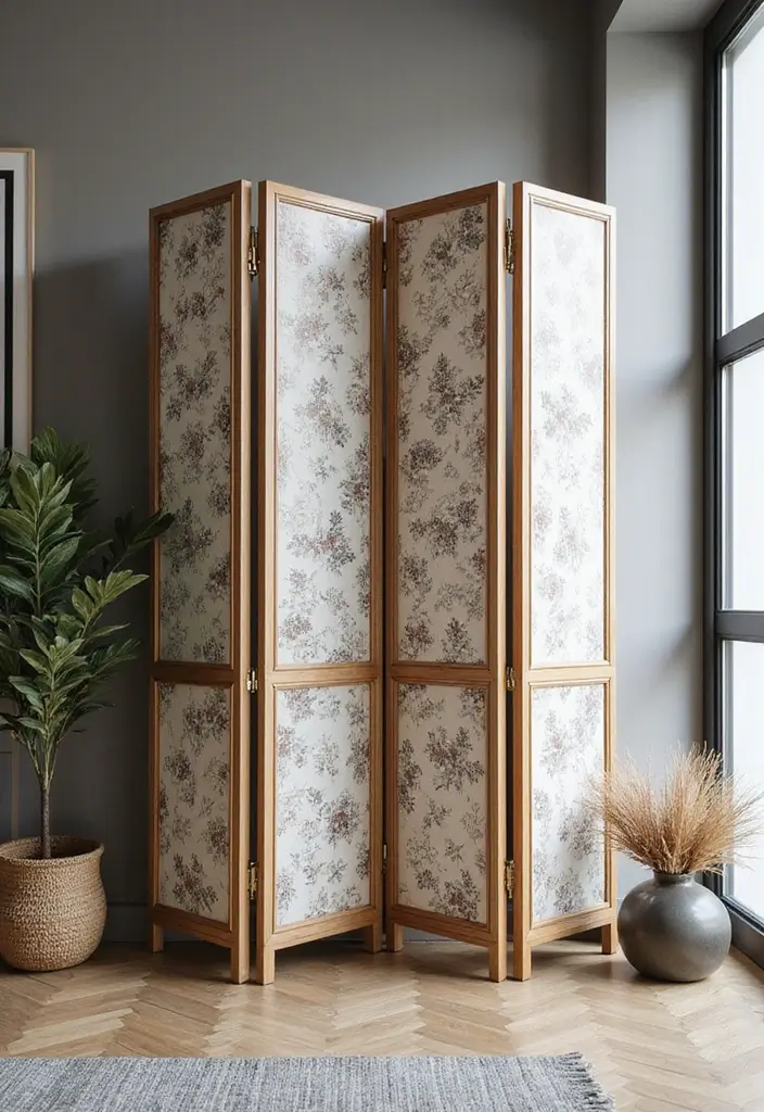 30 Home Office + Gym Combo Ideas That Save Space Like Crazy - 27. Stylish Folding Screen Divider for Workspace and Gym