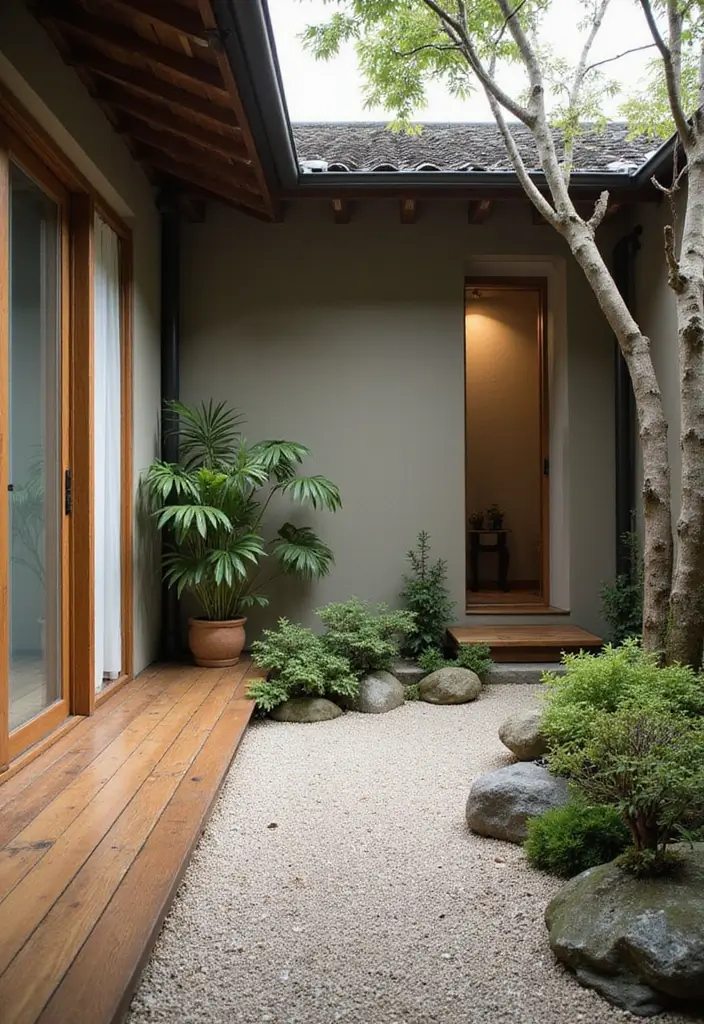 30 Home Office + Gym Combo Ideas That Save Space Like Crazy - 29. Zen Workspace with Japanese Garden and Training Area