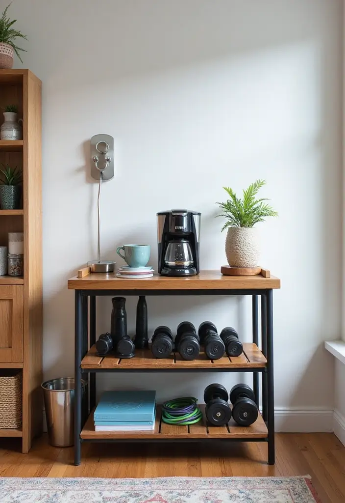 30 Home Office + Gym Combo Ideas That Save Space Like Crazy - 30. Coffee and Fitness Station Combined