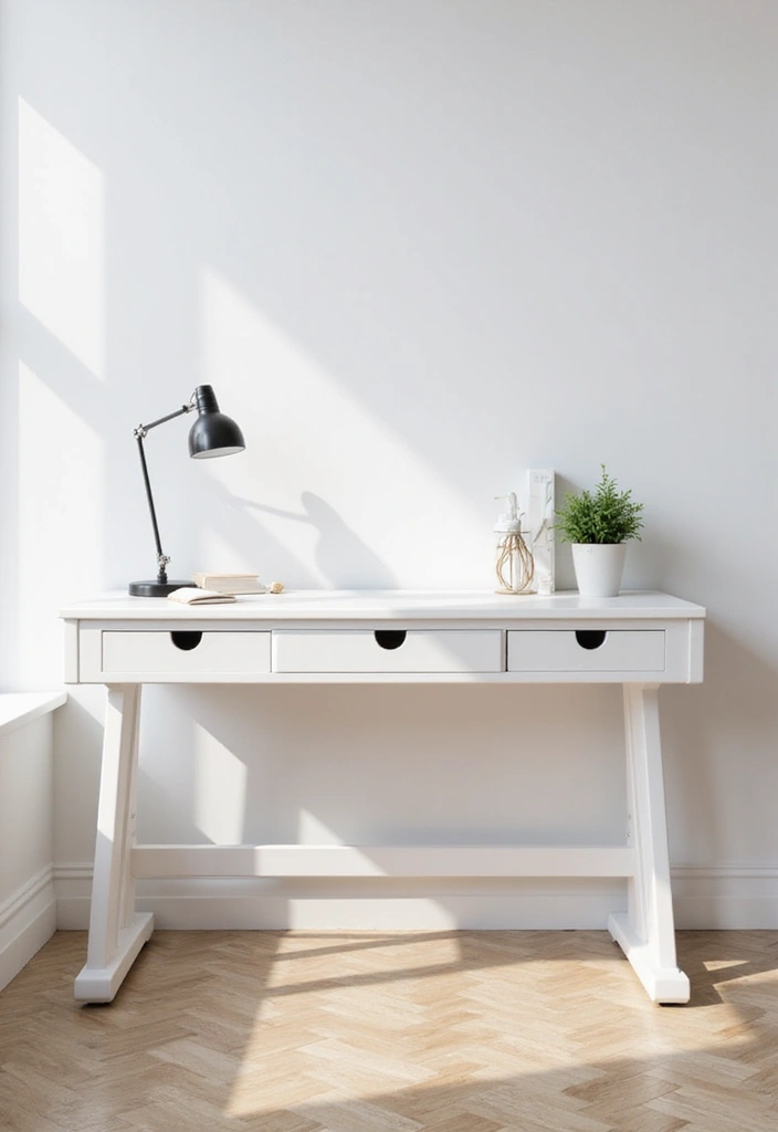 30 Home Office Standing Desk Ideas That Don’t Ruin Your Decor - 1. Sleek White Minimalist Desk