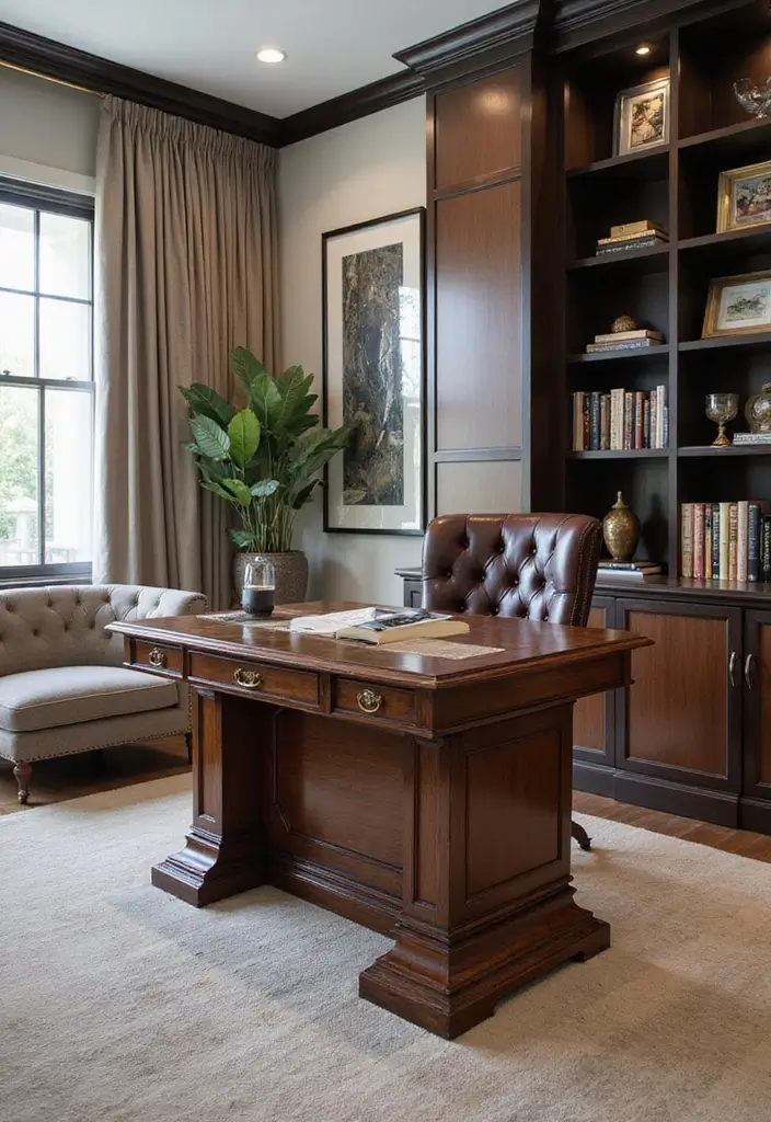 30 Home Office Standing Desk Ideas That Don’t Ruin Your Decor - 19. Elegant Executive Standing Desk