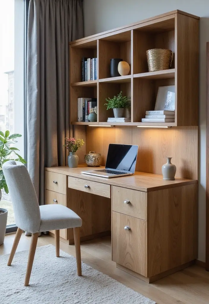 30 Home Office Standing Desk Ideas That Don’t Ruin Your Decor - 20. Integrated Desk and Shelf Unit