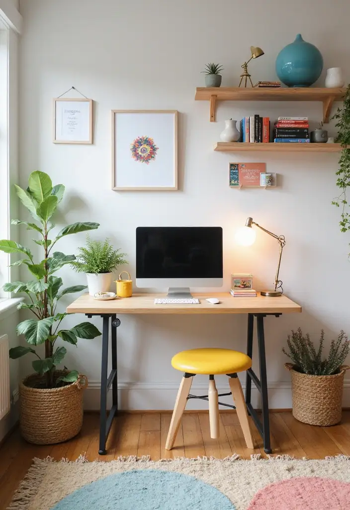 30 Home Office Standing Desk Ideas That Don’t Ruin Your Decor - 26. Bright and Cheerful Standing Desk