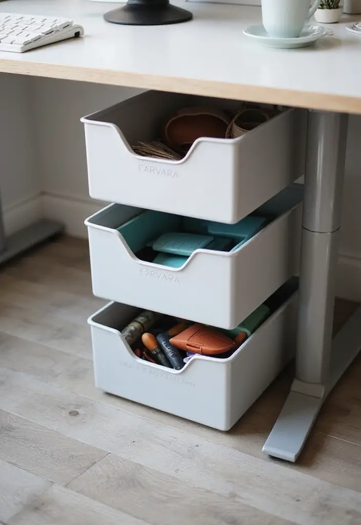30 IKEA Office Hacks That Look Totally Custom - 25. Under-Desk Storage with FÖRVARA Bins