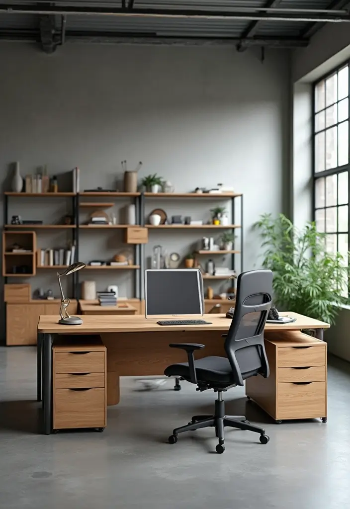 30 Industrial Home Office Ideas with Brick - 15. Multifunctional Furniture
