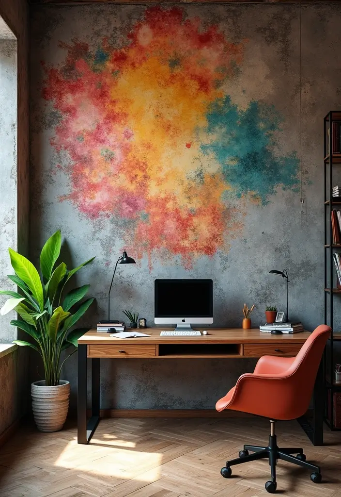 30 Industrial Home Office Ideas with Brick - 16. Artistic Wall Mural
