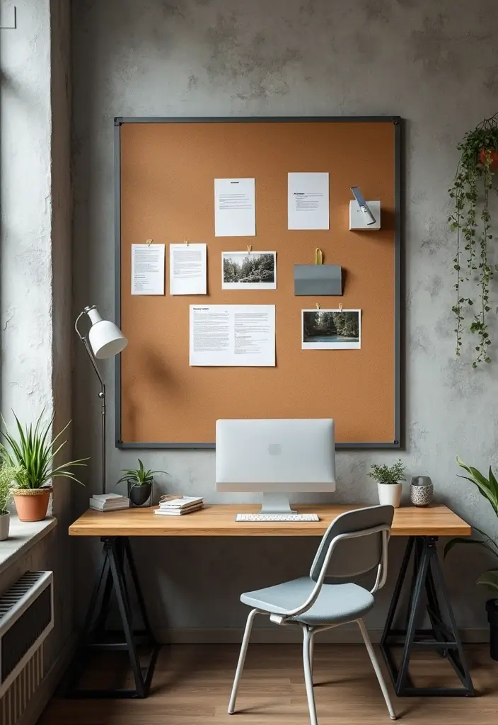 30 Industrial Home Office Ideas with Brick - 19. Personalized Corkboard Wall