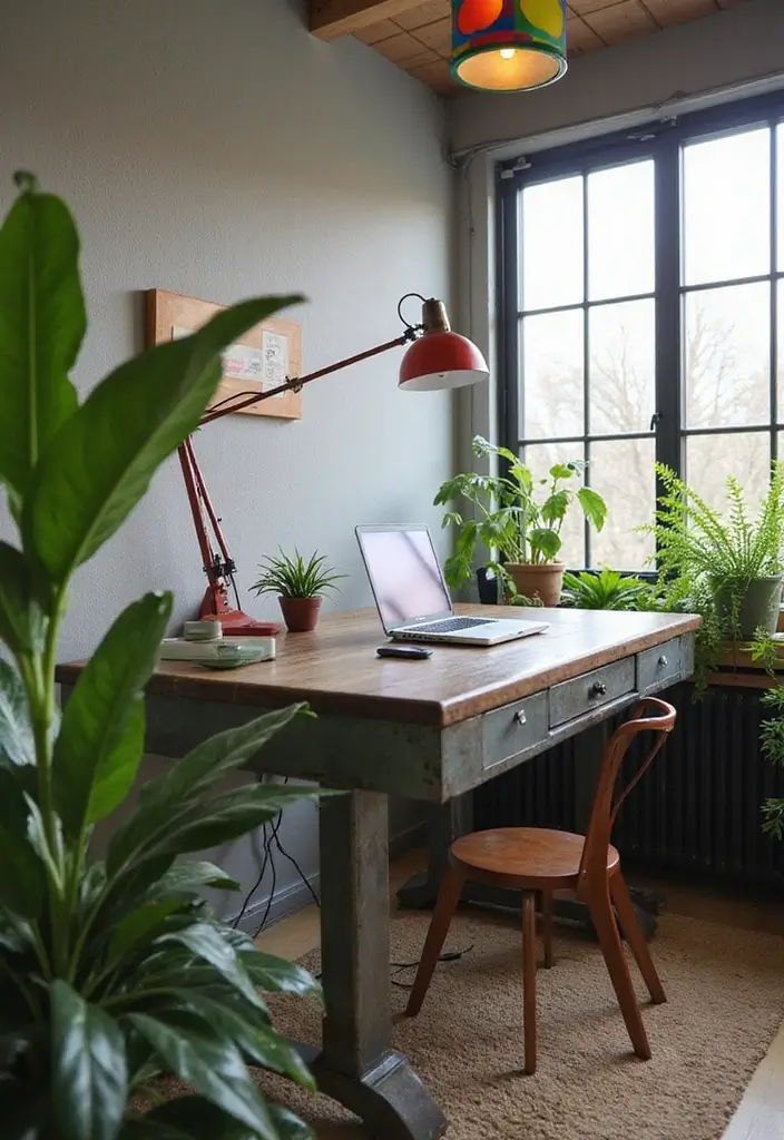 30 Industrial Home Office Ideas with Brick - 2. Industrial Metal Desk