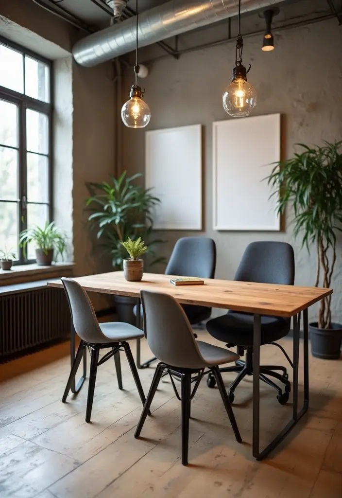 30 Industrial Home Office Ideas with Brick - 20. Metal Legged Furniture