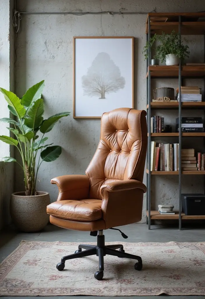 30 Industrial Home Office Ideas with Brick - 22. Statement Office Chair