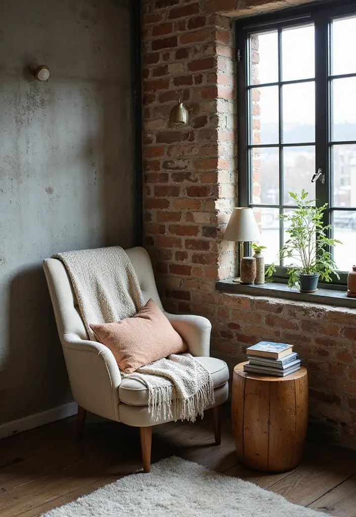 30 Industrial Home Office Ideas with Brick - 23. Layered Textiles