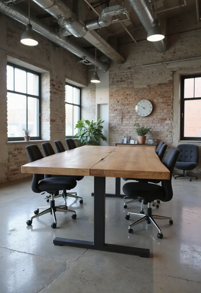 30 Industrial Home Office Ideas with Brick - 24. Dual-purpose Tables