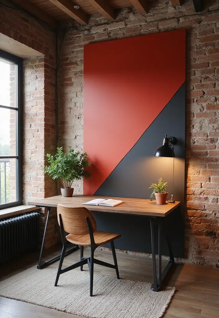 30 Industrial Home Office Ideas with Brick - 26. Bold Wall Colors