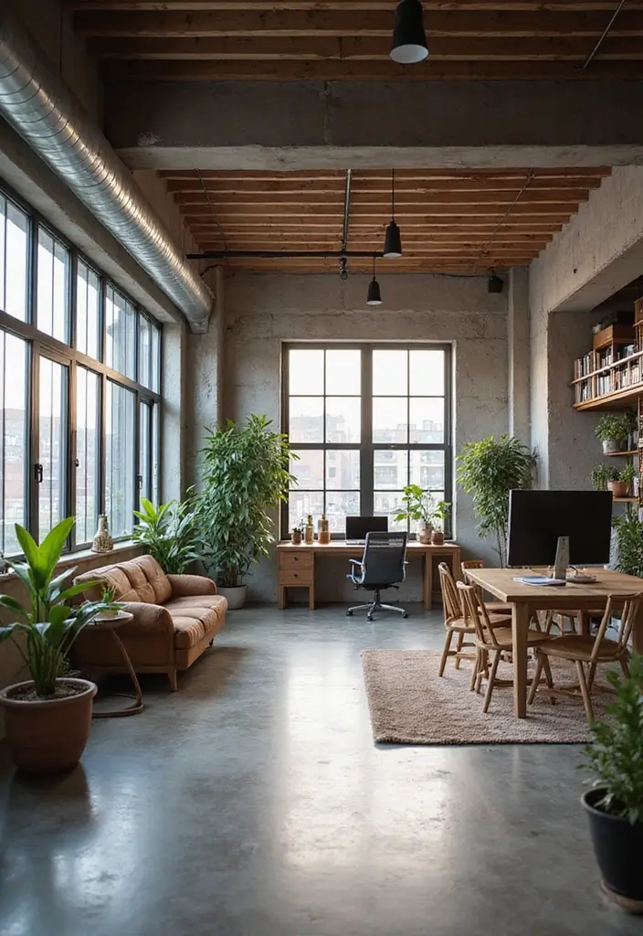 30 Industrial Home Office Ideas with Brick - 27. Open Layout Design