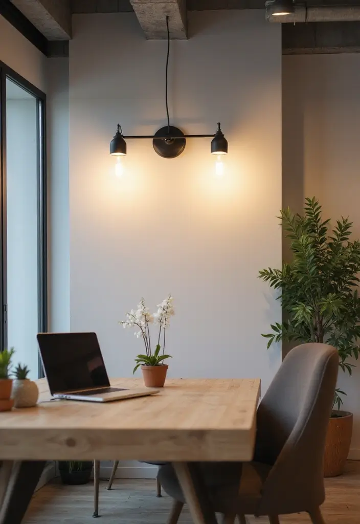 30 Industrial Home Office Ideas with Brick - 5. Wall-Mounted Lighting