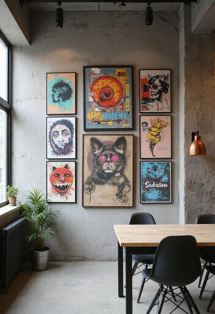 30 Industrial Home Office Ideas with Brick - 7. Urban Art Pieces