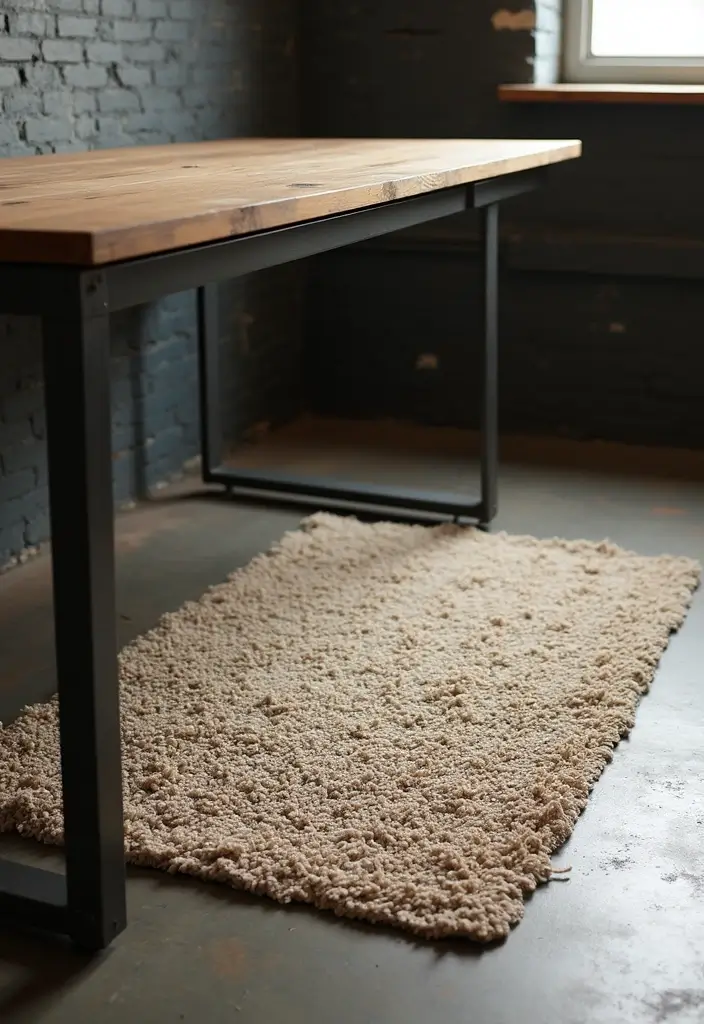 30 Industrial Home Office Ideas with Brick - 8. Textured Rugs