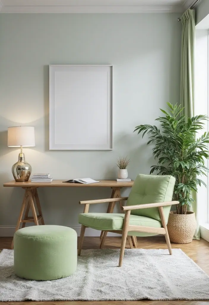 30 Light Green Office Ideas for Peaceful Focused Energy - 12. Green Accent Furniture