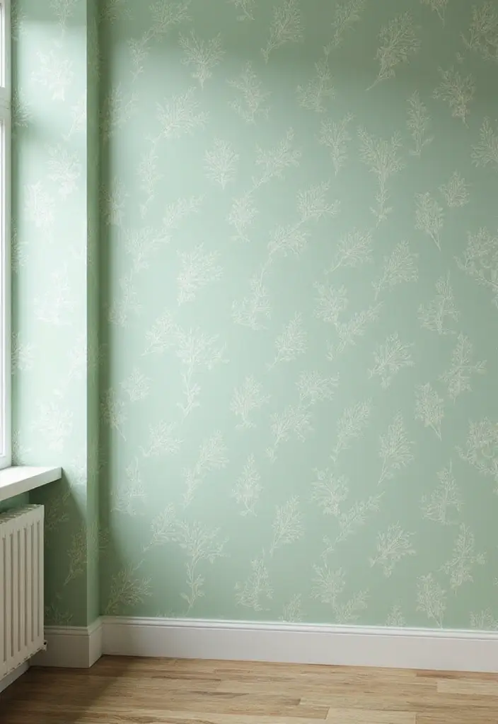 30 Light Green Office Ideas for Peaceful Focused Energy - 15. Calming Green Wallpaper
