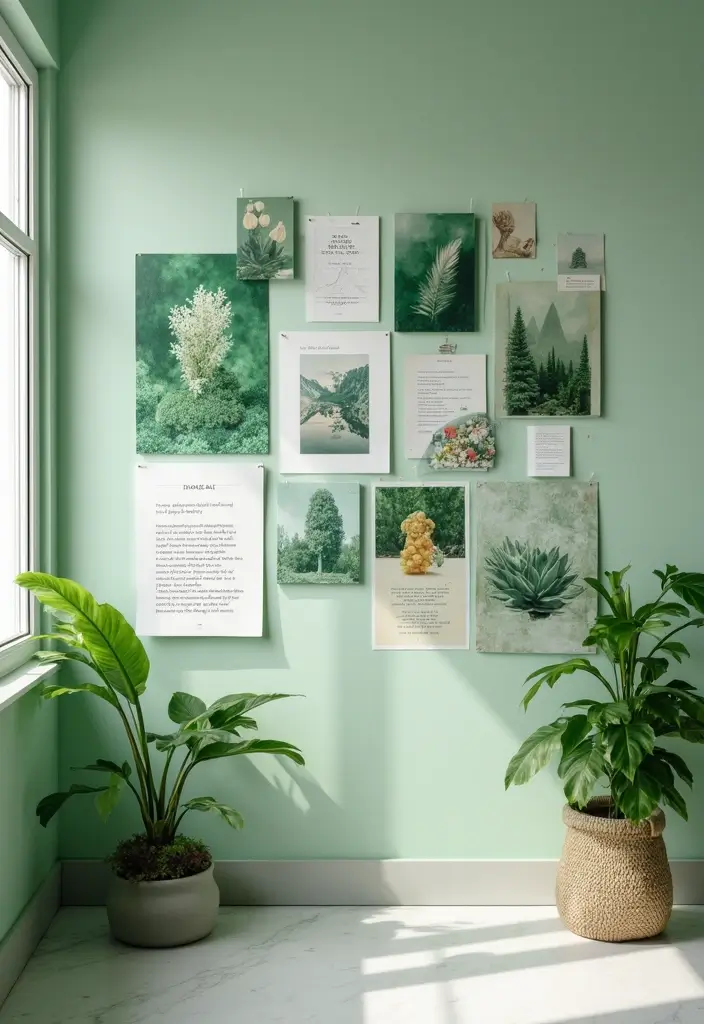 30 Light Green Office Ideas for Peaceful Focused Energy - 20. Visual Journals and Mood Boards