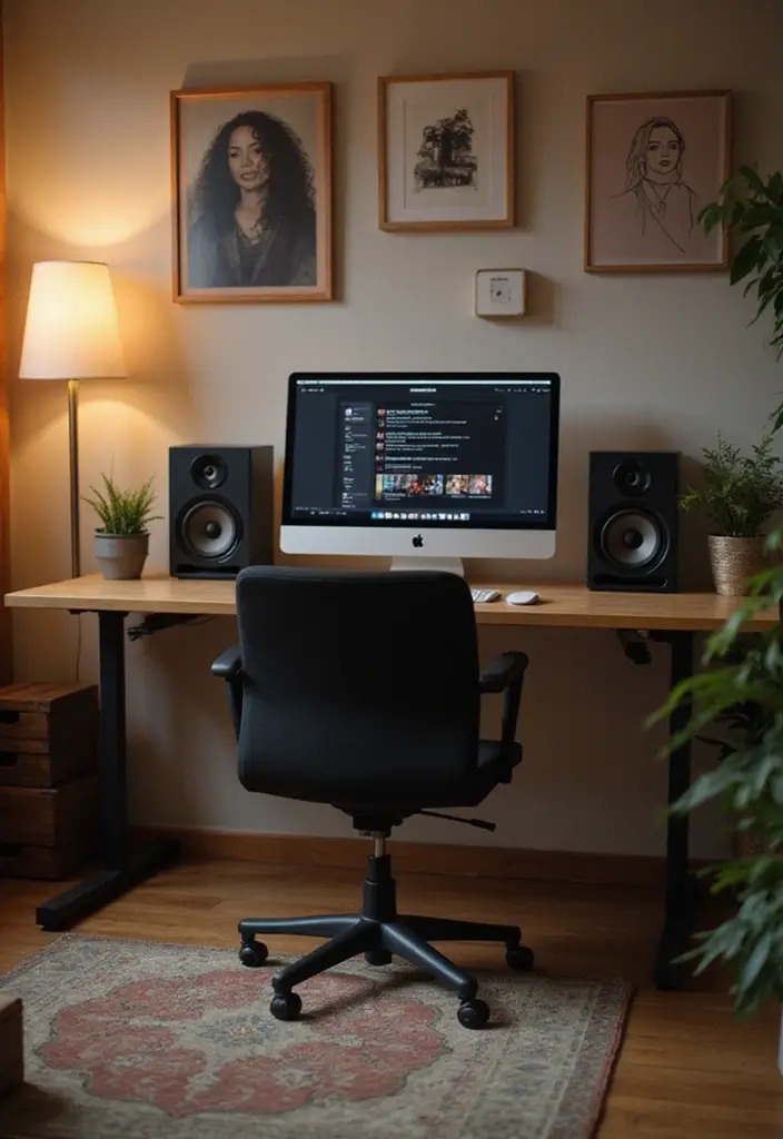 30 Light Green Office Ideas for Peaceful Focused Energy - 21. Calm Music Playlist