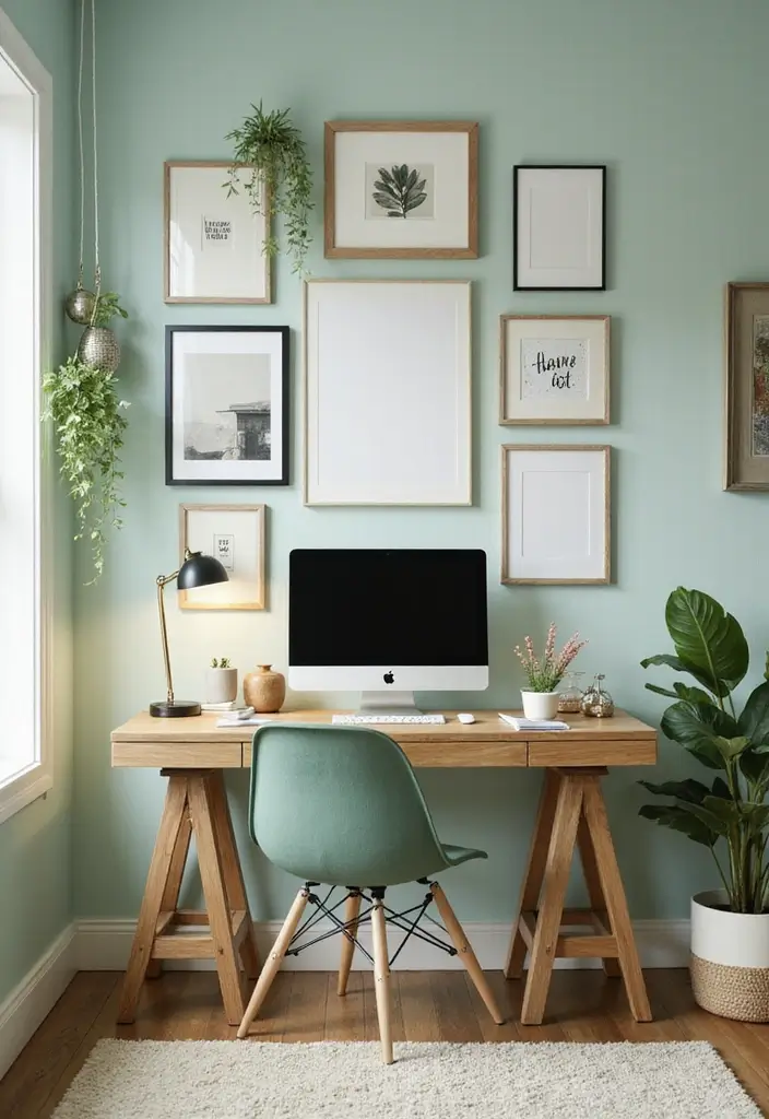30 Light Green Office Ideas for Peaceful Focused Energy - 24. A Green Inspiration Corner