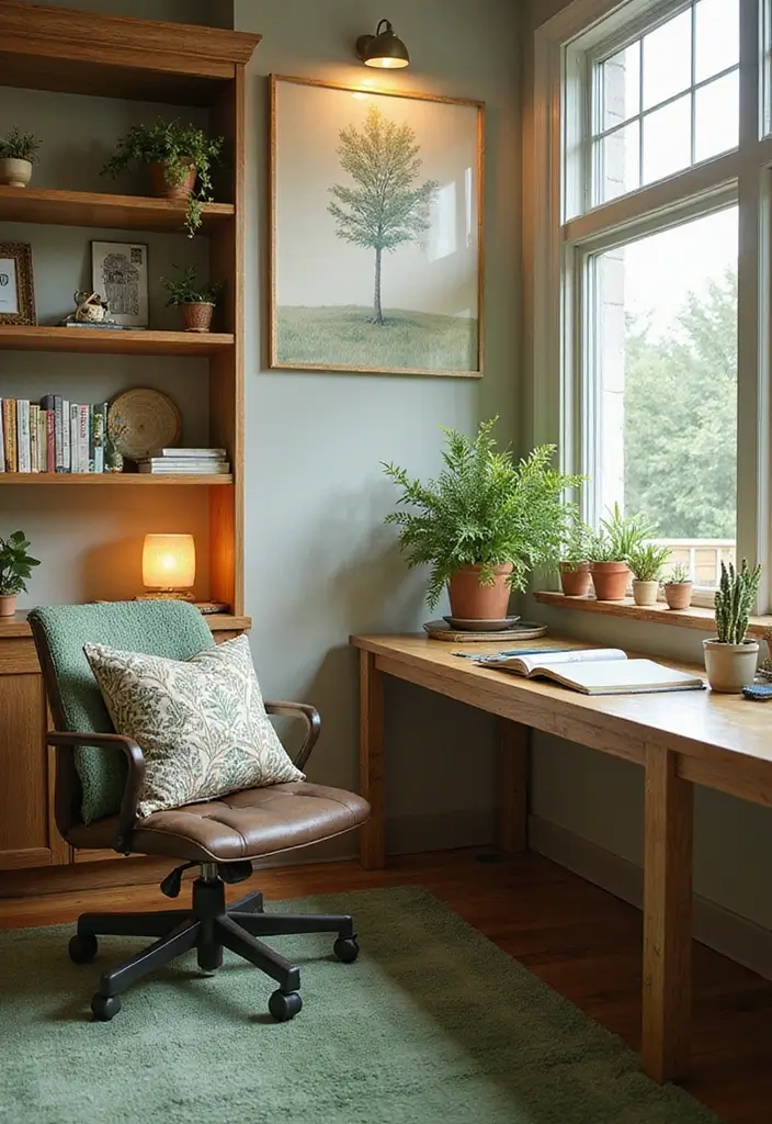 30 Light Green Office Ideas for Peaceful Focused Energy - 3. Nature-Inspired Textiles