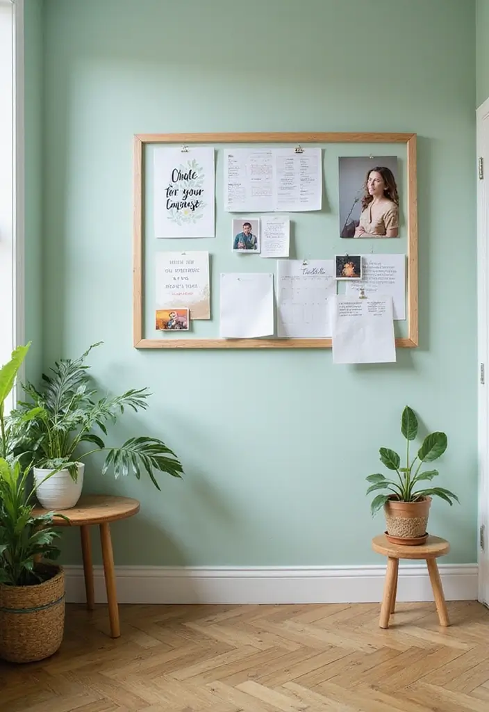 30 Light Green Office Ideas for Peaceful Focused Energy - 30. Green-Themed Personal Goals Board