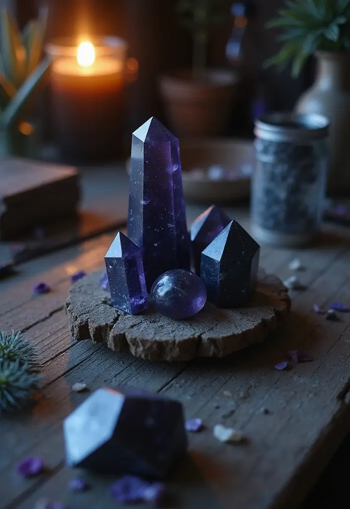 30 Moody Home Office Ideas with Dark - 15. Mystical Crystals