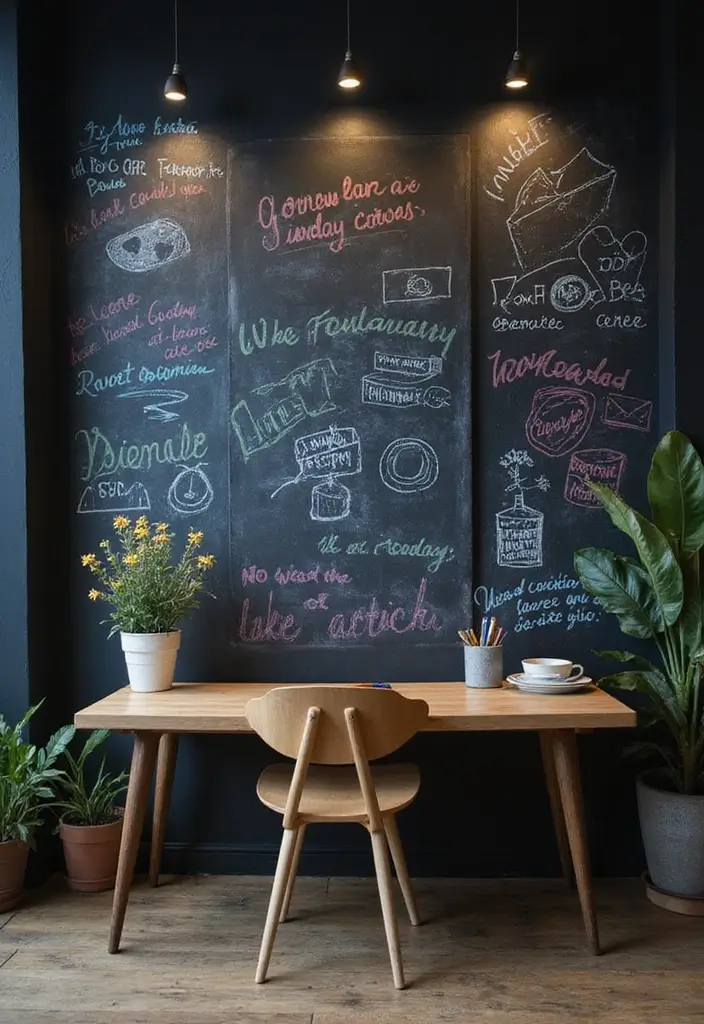 30 Moody Home Office Ideas with Dark - 16. Dark Chalkboard Wall