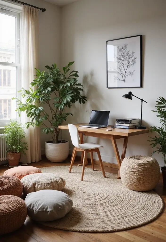 30 Moody Home Office Ideas with Dark - 17. Cozy Floor Seating
