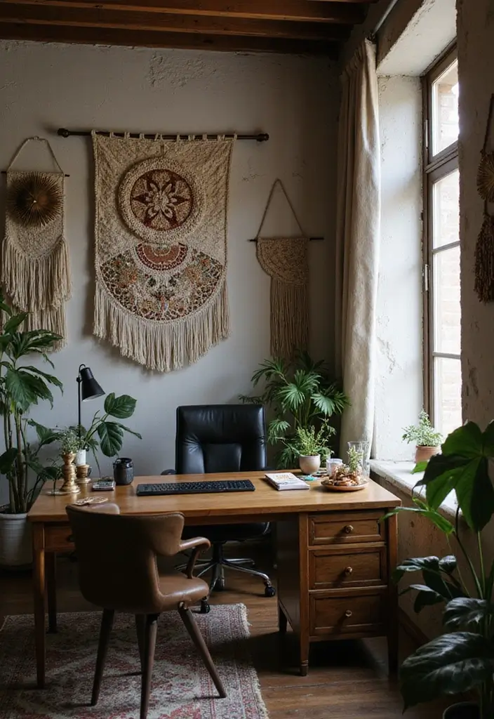 30 Moody Home Office Ideas with Dark - 18. Ethereal Wall Hangings