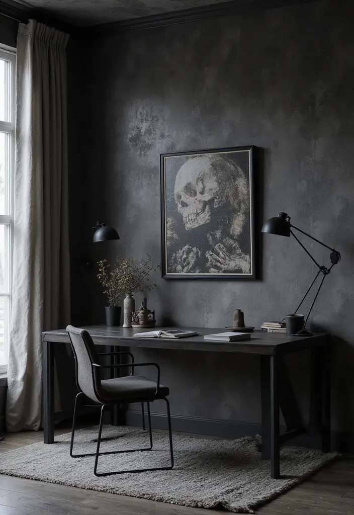30 Moody Home Office Ideas with Dark - 20. Textured Wallpaper