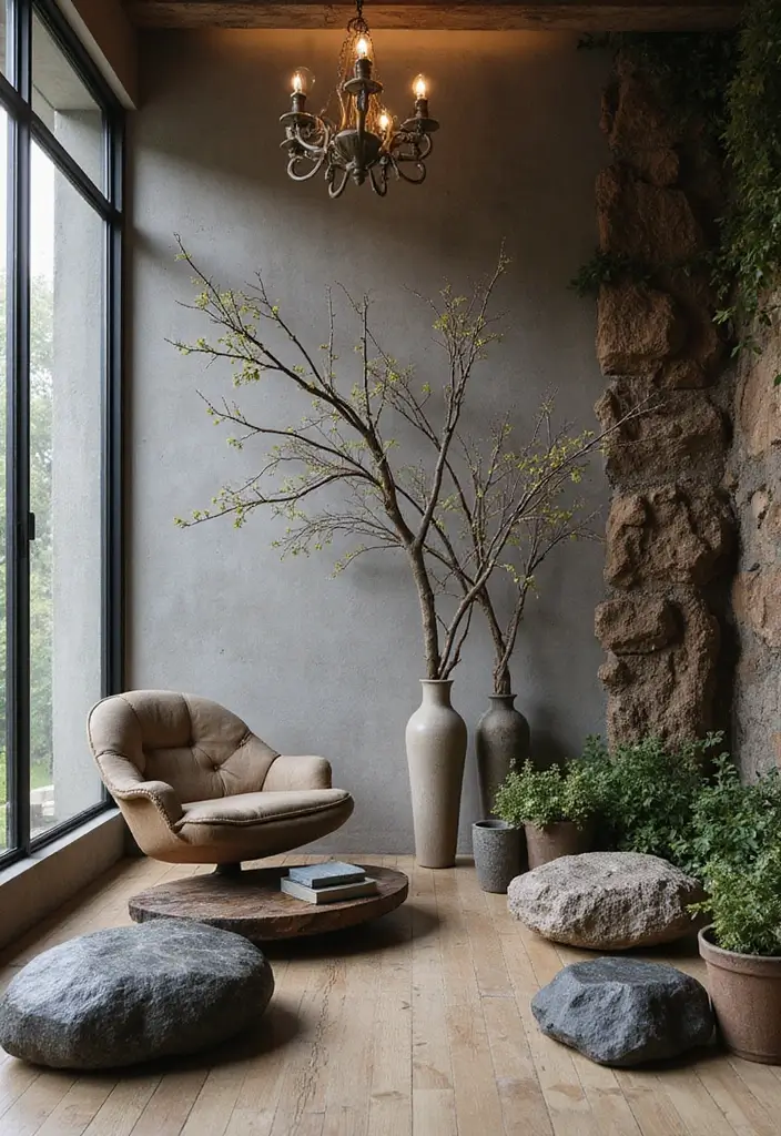 30 Moody Home Office Ideas with Dark - 22. Nature-Inspired Decor