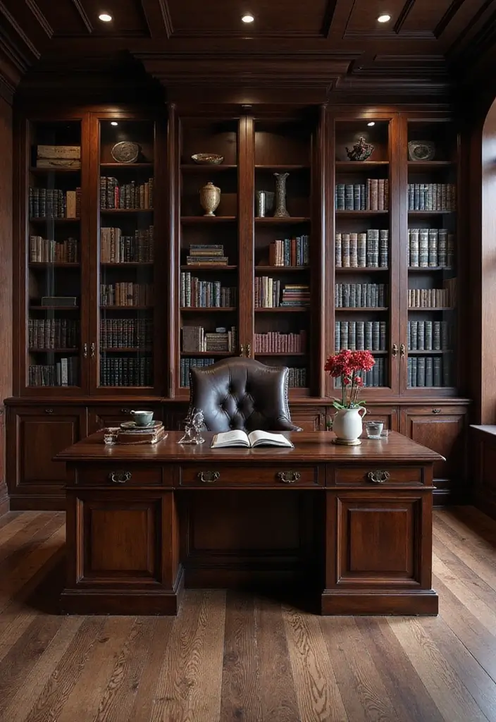 30 Moody Home Office Ideas with Dark - 24. Dark-wood Furniture