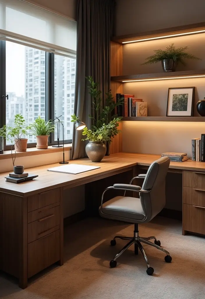 30 Moody Home Office Ideas with Dark - 28. Artistic Desk Layout