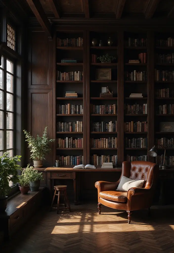 30 Moody Home Office Ideas with Dark - 5. Books and Shadows