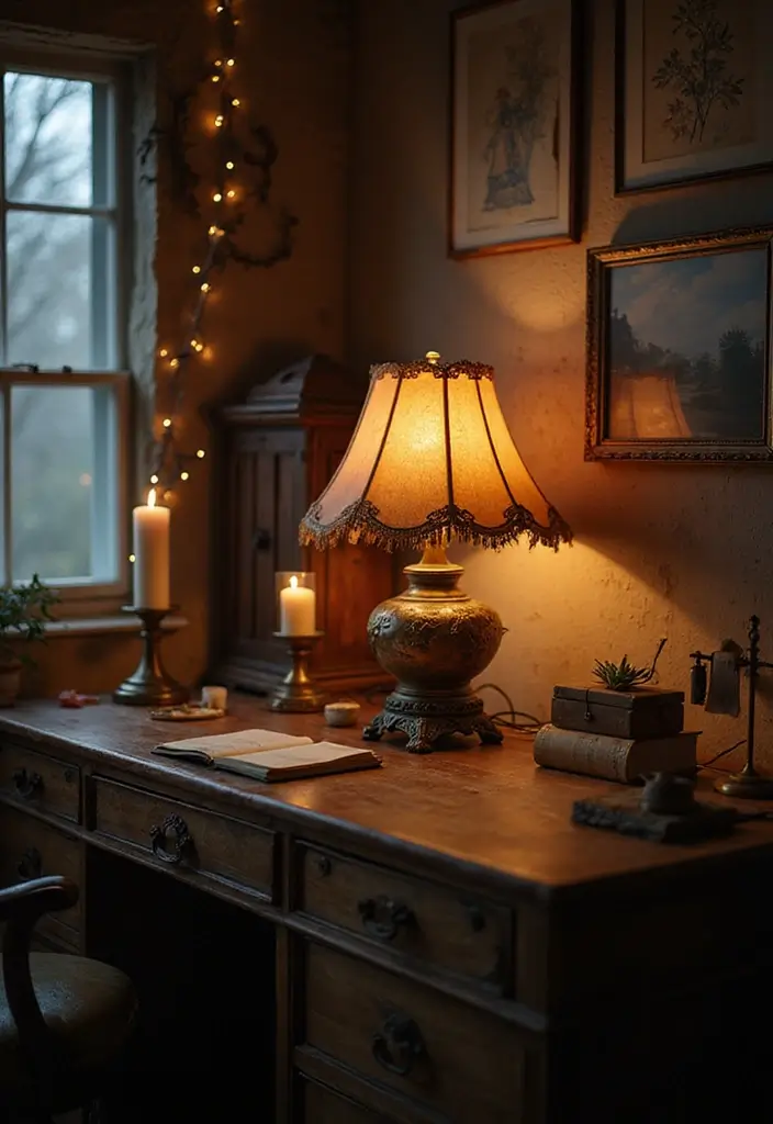 30 Moody Home Office Ideas with Dark - 7. Moody Lighting