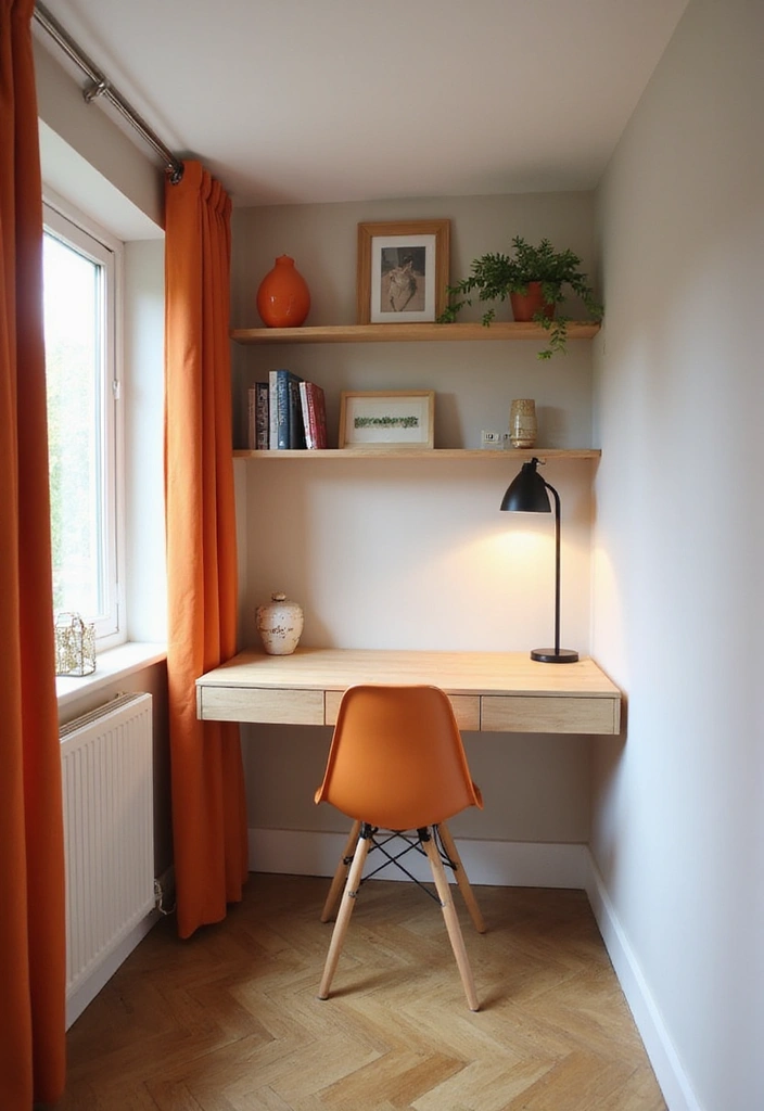 30 Narrow Home Office Layout Ideas for the Smallest Corners - 1. Floating Desk in a Small Nook
