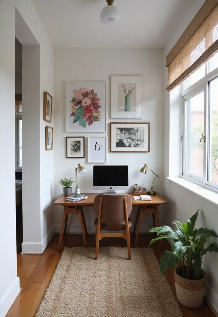 30 Narrow Home Office Layout Ideas for the Smallest Corners - 12. Stylish Wall Art