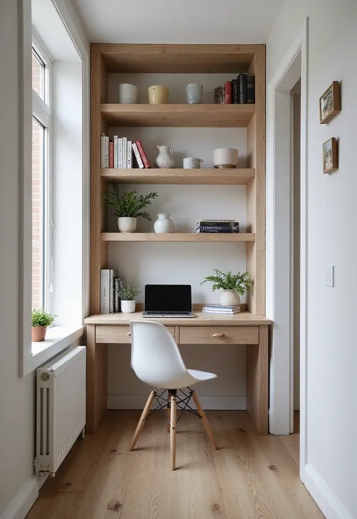 30 Narrow Home Office Layout Ideas for the Smallest Corners - 13. Open Shelving Units