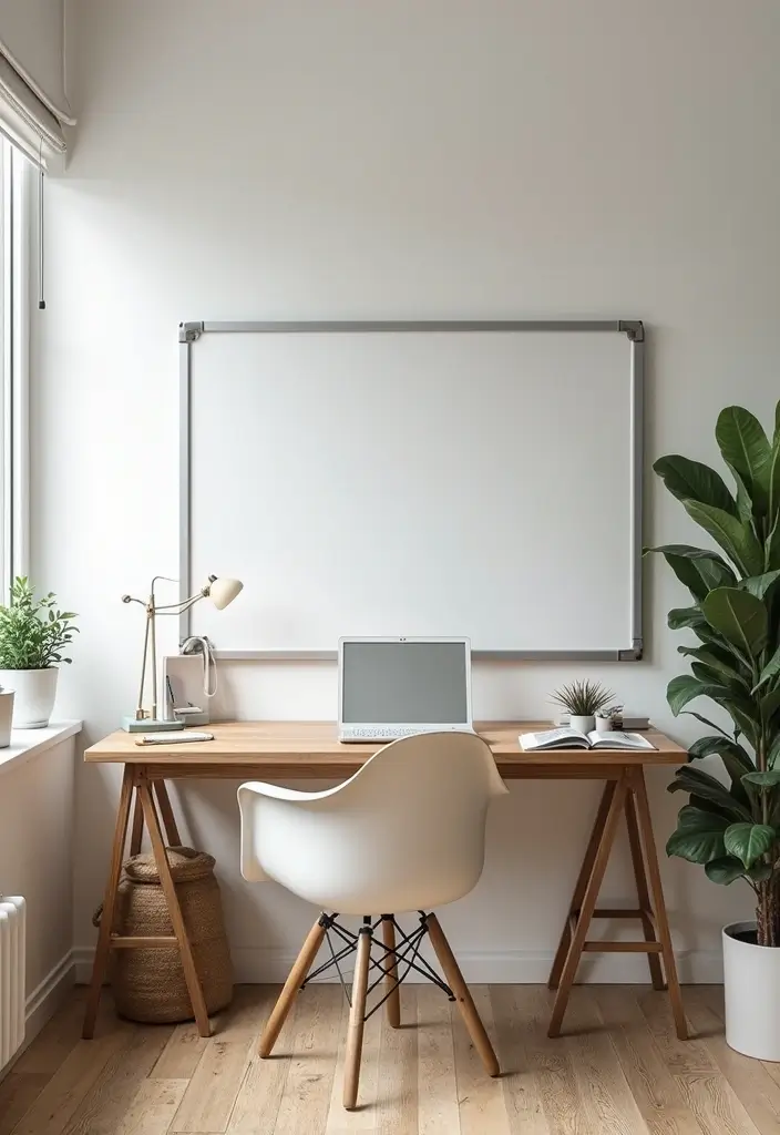 30 Narrow Home Office Layout Ideas for the Smallest Corners - 21. Incorporate a Whiteboard